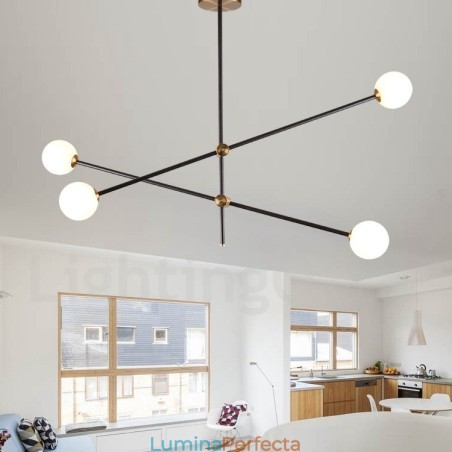 Candelabru modern și contemporan cu 4 lumini și 2 niveluri Candelabru modern și contemporan cu 4 lumini și 2 niveluri