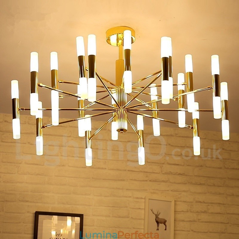 Lampă candelabru modern contemporan, auriu, cu 40 de lumini
