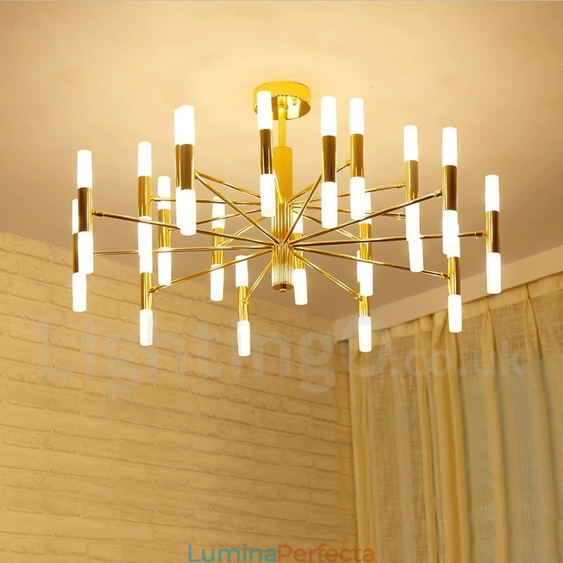 Lampă candelabru modern contemporan, auriu, cu 40 de lumini