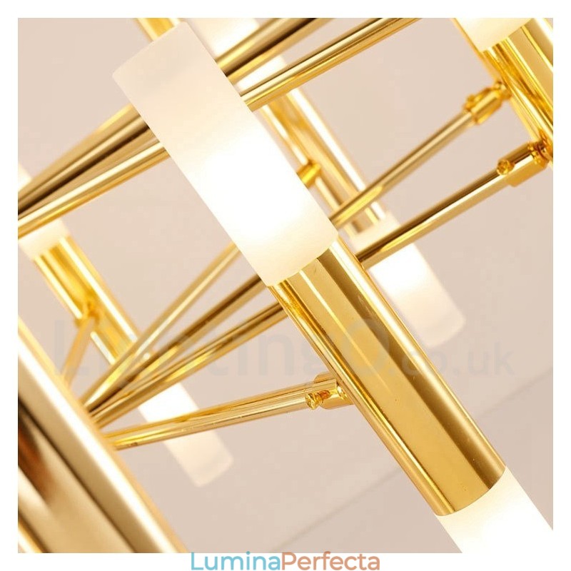 Lampă candelabru modern contemporan, auriu, cu 40 de lumini