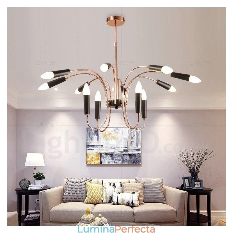 Candelabru modern contemporan cu 2 niveluri de 12 lumini