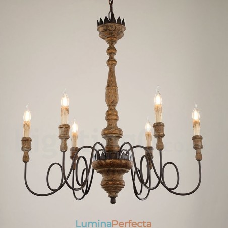 Candelabru Country Vintage din lemn cu 6 lumini Candelabru Country Vintage din lemn cu 6 lumini