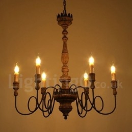 Candelabru Country Vintage din lemn cu 6 lumini