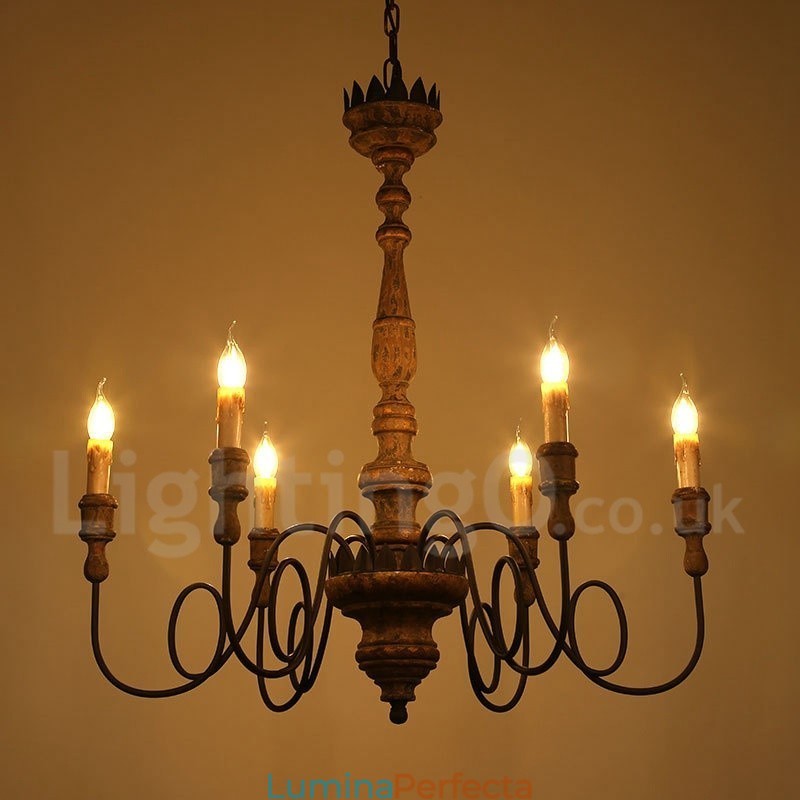 Candelabru Country Vintage din lemn cu 6 lumini