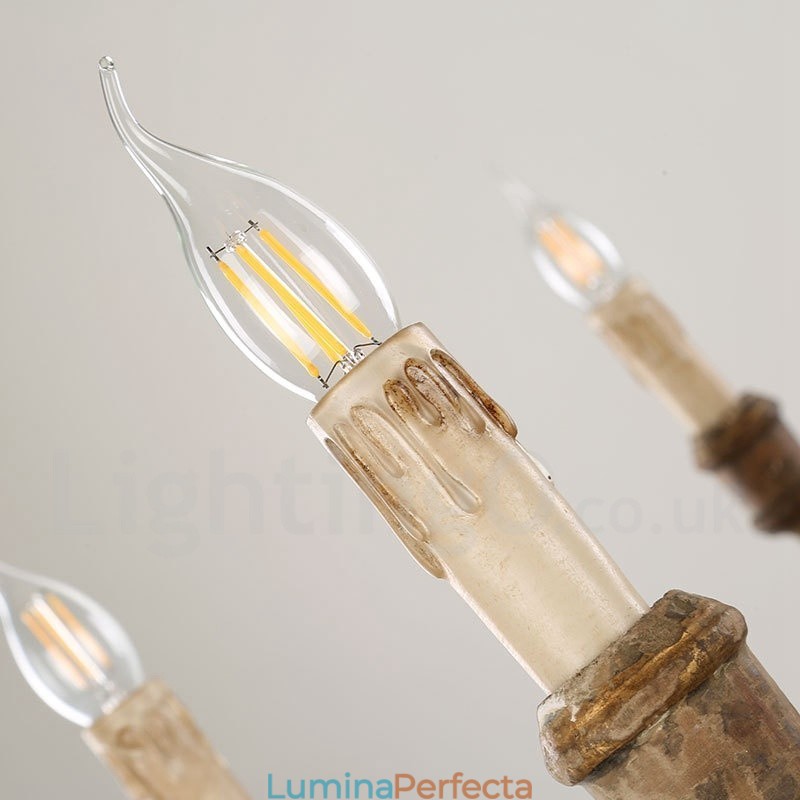 Candelabru Country Vintage din lemn cu 6 lumini