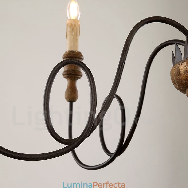 Candelabru Country Vintage din lemn cu 6 lumini