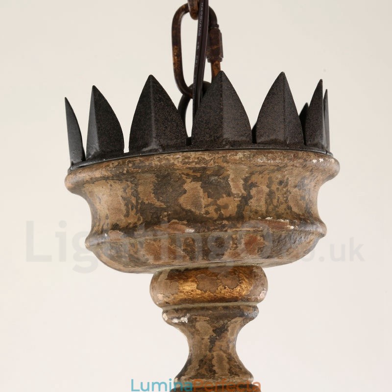 Candelabru Country Vintage din lemn cu 6 lumini