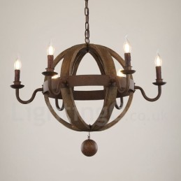 Candelabru Country Vintage din lemn cu 6 lumini