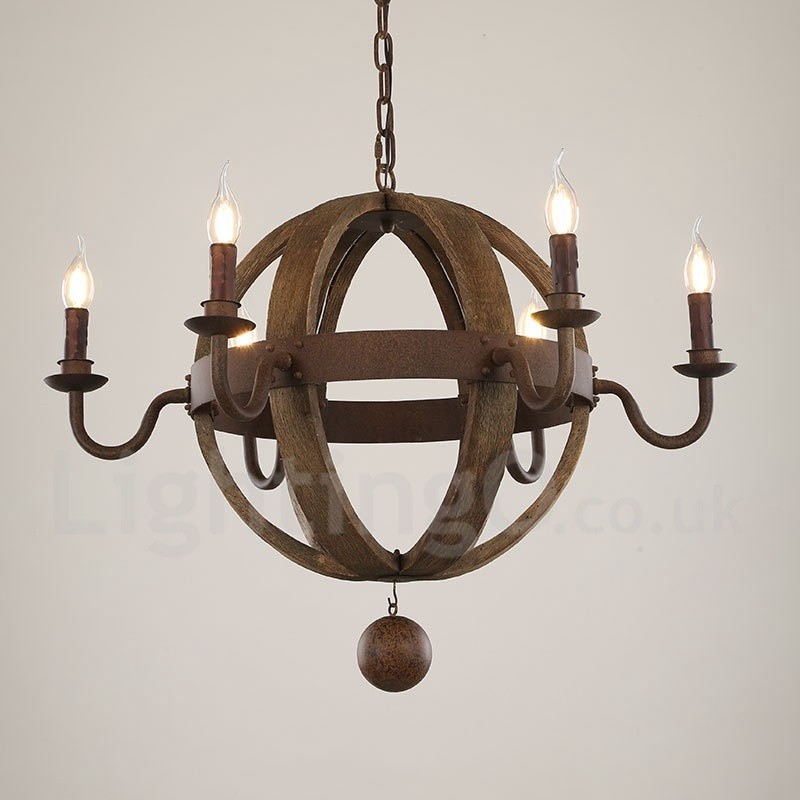Candelabru Country Vintage din lemn cu 6 lumini