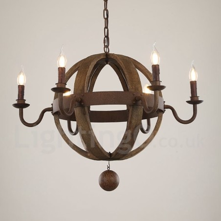 Candelabru Country Vintage din lemn cu 6 lumini Candelabru Country Vintage din lemn cu 6 lumini
