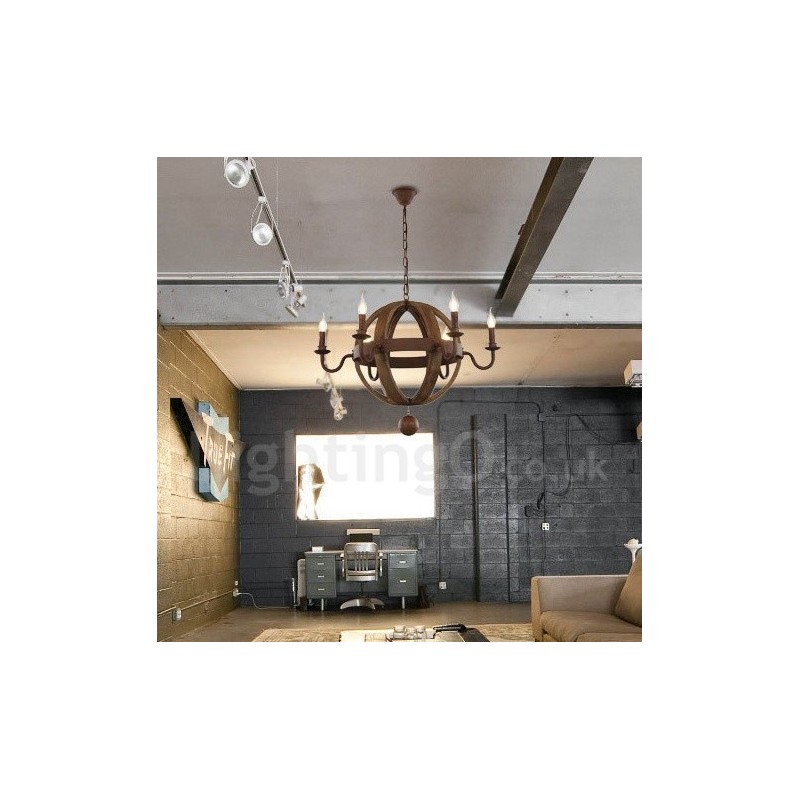 Candelabru Country Vintage din lemn cu 6 lumini
