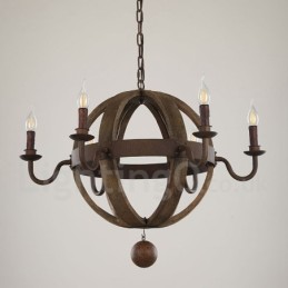 Candelabru Country Vintage din lemn cu 6 lumini