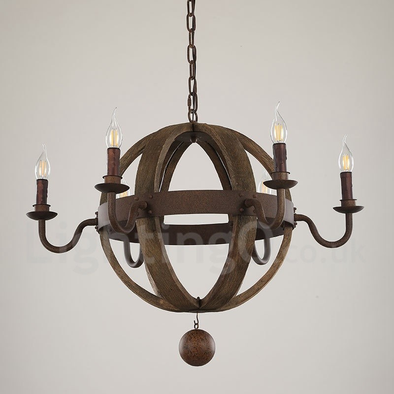 Candelabru Country Vintage din lemn cu 6 lumini