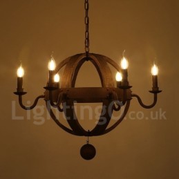 Candelabru Country Vintage din lemn cu 6 lumini