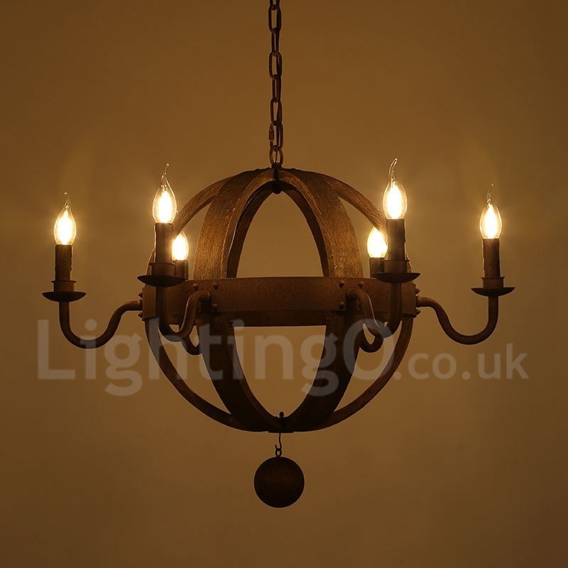 Candelabru Country Vintage din lemn cu 6 lumini