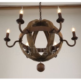 Candelabru Country Vintage din lemn cu 6 lumini