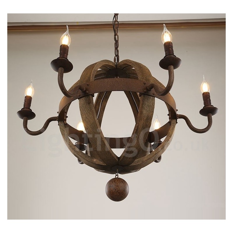 Candelabru Country Vintage din lemn cu 6 lumini