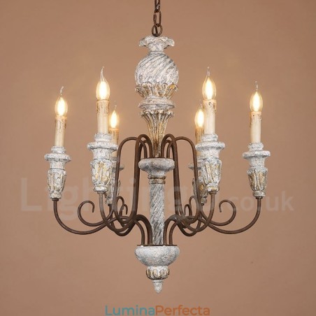 Candelabru Country Vintage din lemn cu 6 lumini pentru lumină Candelabru Country Vintage din lemn cu 6 lumini pentru lumină