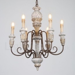 Candelabru Country Vintage din lemn cu 6 lumini pentru lumină