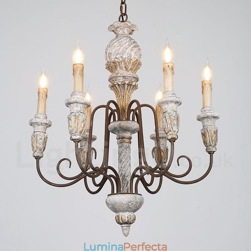 Candelabru Country Vintage din lemn cu 6 lumini pentru lumină