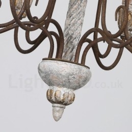 Candelabru Country Vintage din lemn cu 6 lumini pentru lumină