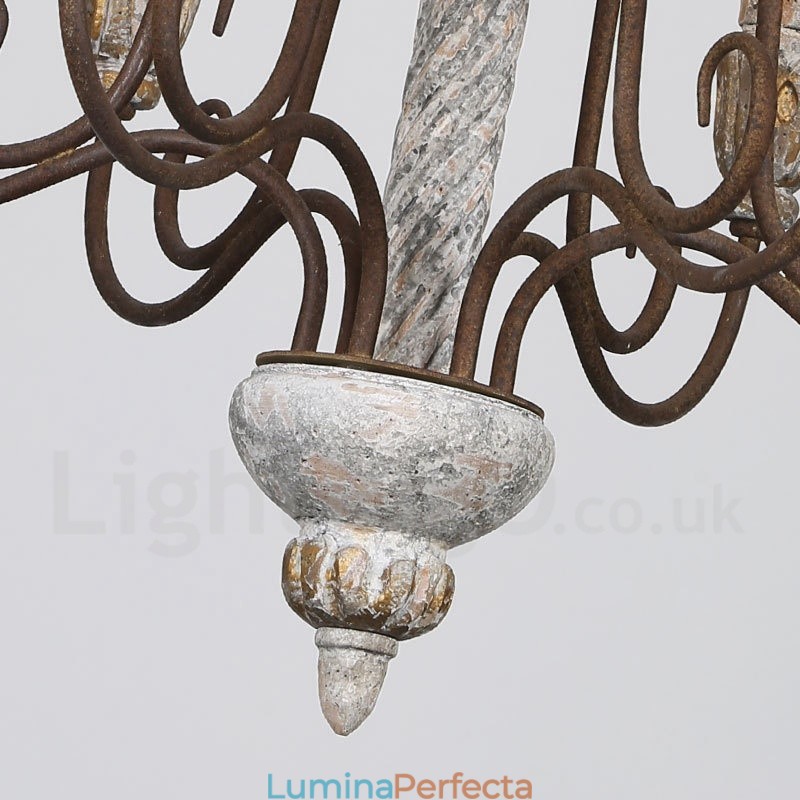 Candelabru Country Vintage din lemn cu 6 lumini pentru lumină