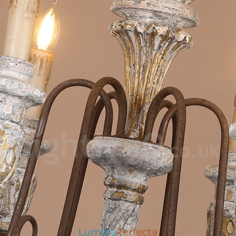 Candelabru Country Vintage din lemn cu 6 lumini pentru lumină