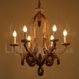 Candelabru rustic din lemn, vintage, cu 6 lumini, cu un singur nivel