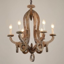 Candelabru rustic din lemn, vintage, cu 6 lumini, cu un singur nivel