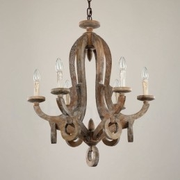 Candelabru rustic din lemn, vintage, cu 6 lumini, cu un singur nivel