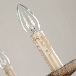 Candelabru rustic din lemn, vintage, cu 6 lumini, cu un singur nivel