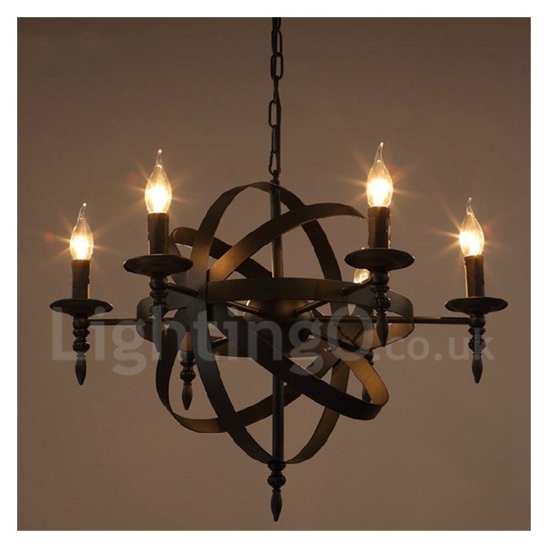 Candelabru retro vintage din metal cu 6 lumini cu un singur nivel