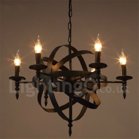 Candelabru retro vintage din metal cu 6 lumini cu un singur nivel Candelabru retro vintage din metal cu 6 lumini cu un singur nivel