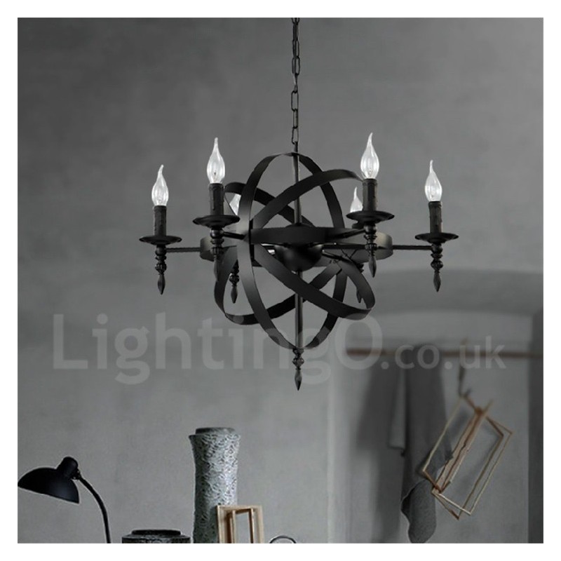 Candelabru retro vintage din metal cu 6 lumini cu un singur nivel