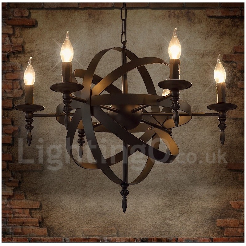 Candelabru retro vintage din metal cu 6 lumini cu un singur nivel