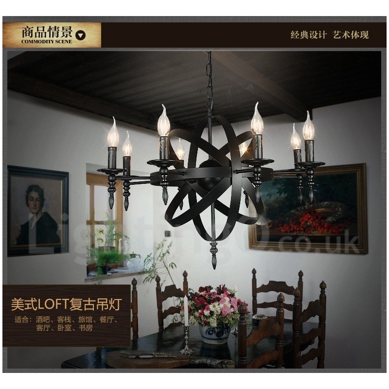 Candelabru retro vintage din metal cu 6 lumini cu un singur nivel