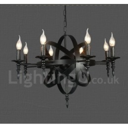 Candelabru negru retro vintage metal cu 8 lumini un singur nivel
