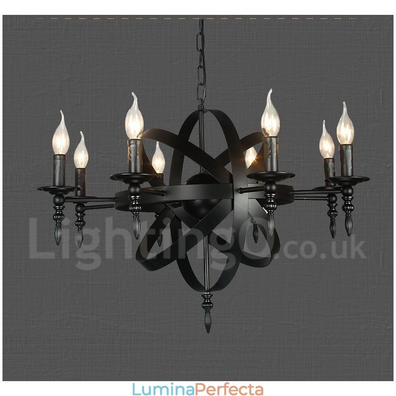 Candelabru negru retro vintage metal cu 8 lumini un singur nivel