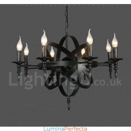 Candelabru negru retro vintage metal cu 8 lumini un singur nivel Candelabru negru retro vintage metal cu 8 lumini un singur nivel