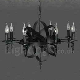 Candelabru negru retro vintage metal cu 8 lumini un singur nivel