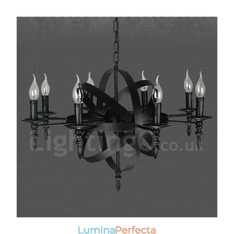 Candelabru negru retro vintage metal cu 8 lumini un singur nivel