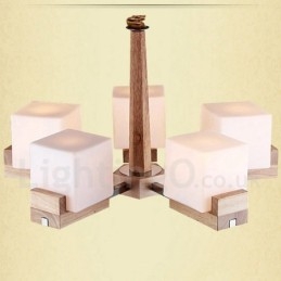 Candelabru modern contemporan din lemn, cu 5 lumini, un singur nivel