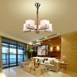 Candelabru modern contemporan din lemn, cu 5 lumini, un singur nivel