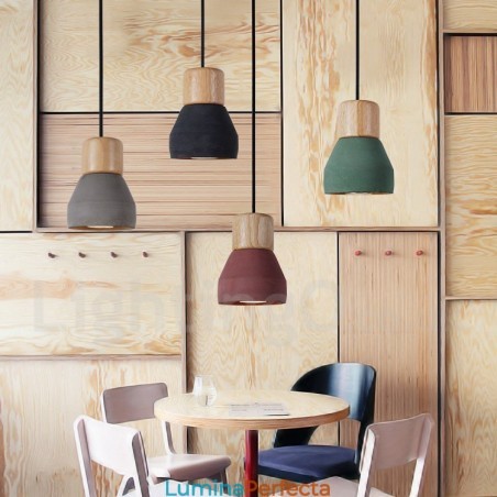 Lampă cu o singură lumină modernă contemporană multicoloră din lemn de beton Lampă cu o singură lumină modernă contemporană multicoloră din lemn de beton