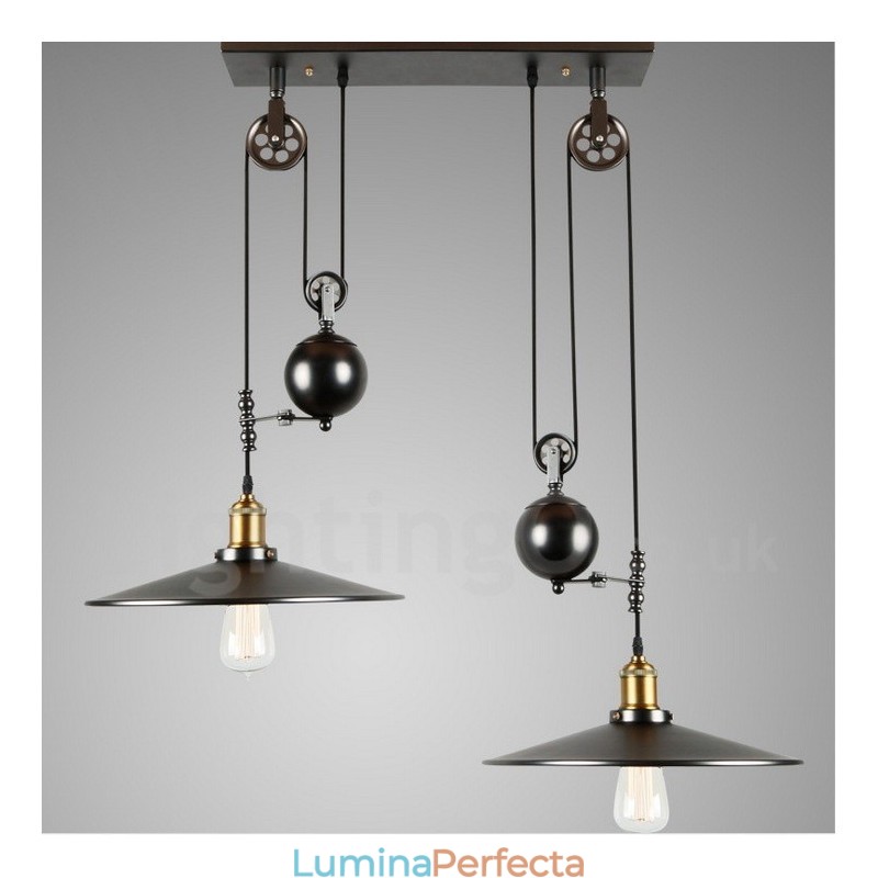 Lampă suspendată din metal vintage country cu 2 lumini