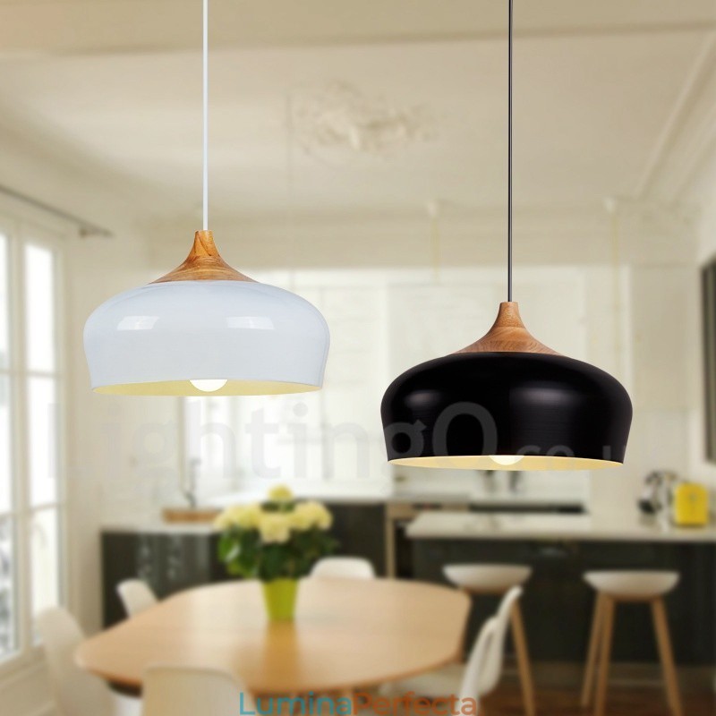 Lampă suspendată modernă, contemporană, din lemn, cu 1 lumină