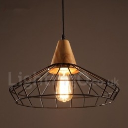 Lampă suspendată din lemn, metal, vintage