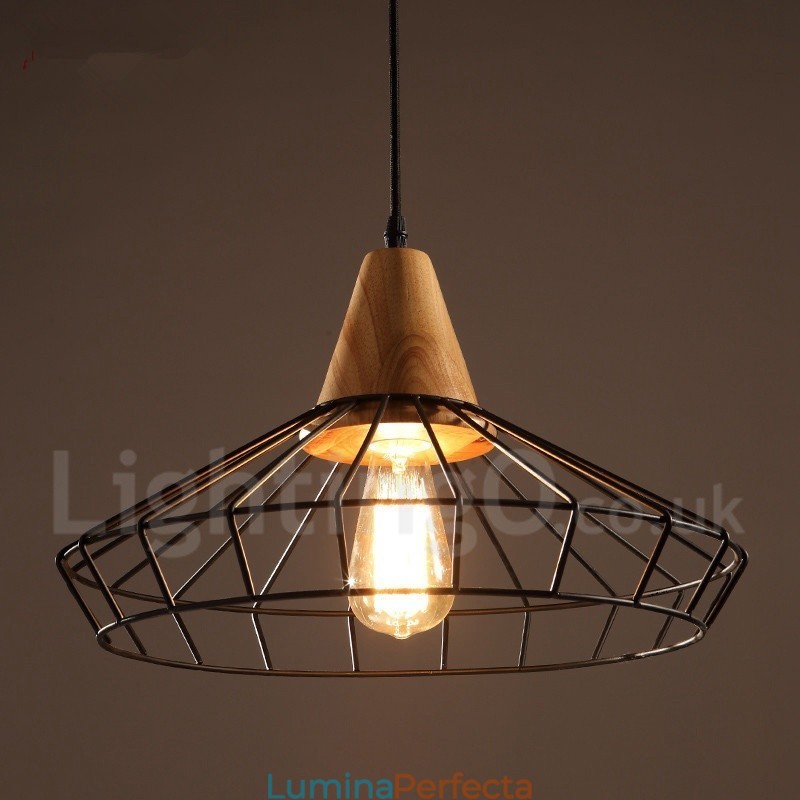 Lampă suspendată din lemn, metal, vintage