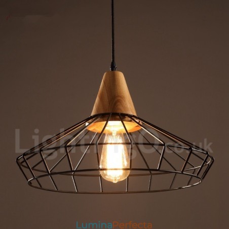 Lampă suspendată din lemn, metal, vintage Lampă suspendată din lemn, metal, vintage
