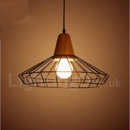 Lampă suspendată din lemn, metal, vintage